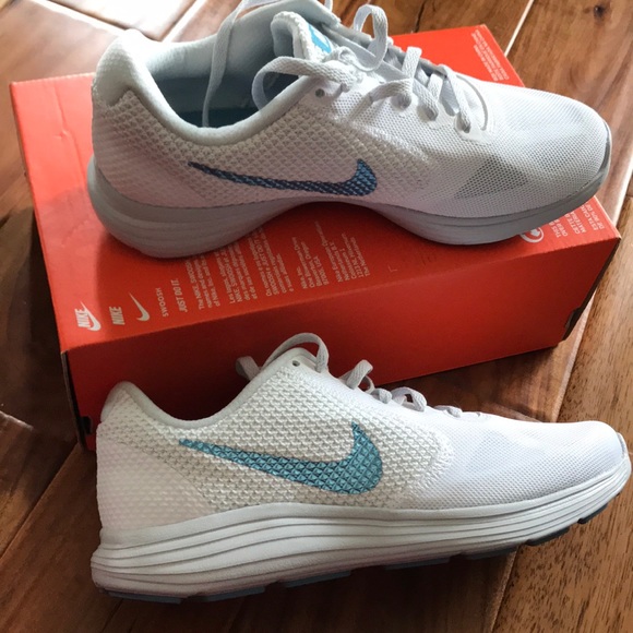 Nike Shoes - Nike White & Blue Revolution 3 Shoes LAST PAIR